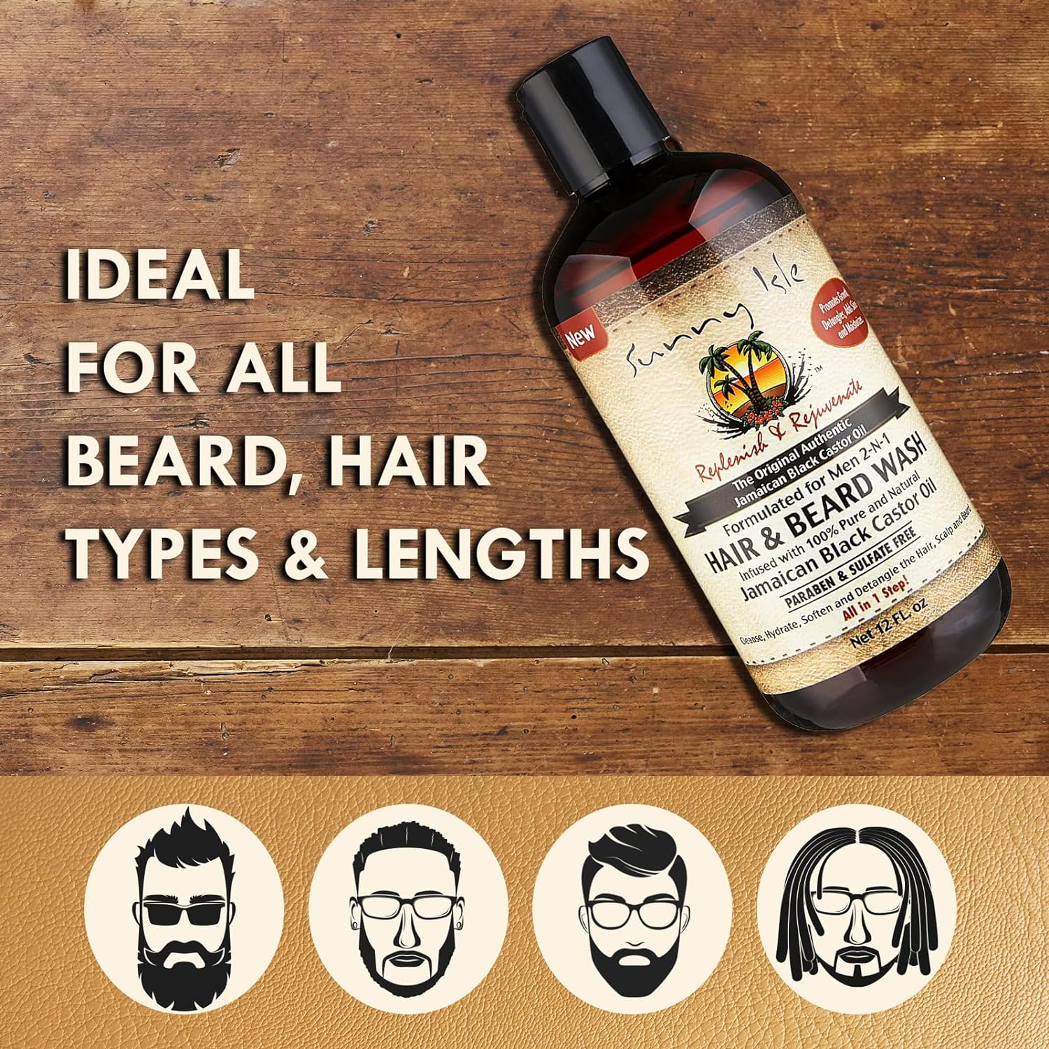 Sunny Isle Jamaican Black Castor Oil Formulated Just For Men 2-N-1 Hair & Beard Wash (360ml/12oz) - Image 5