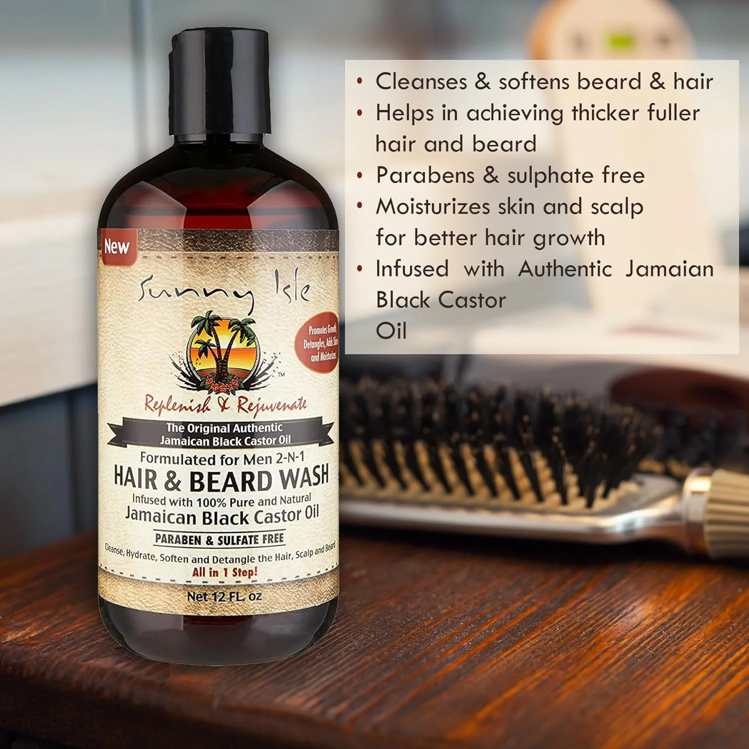 Sunny Isle Jamaican Black Castor Oil Formulated Just For Men 2-N-1 Hair & Beard Wash (360ml/12oz) - Image 6