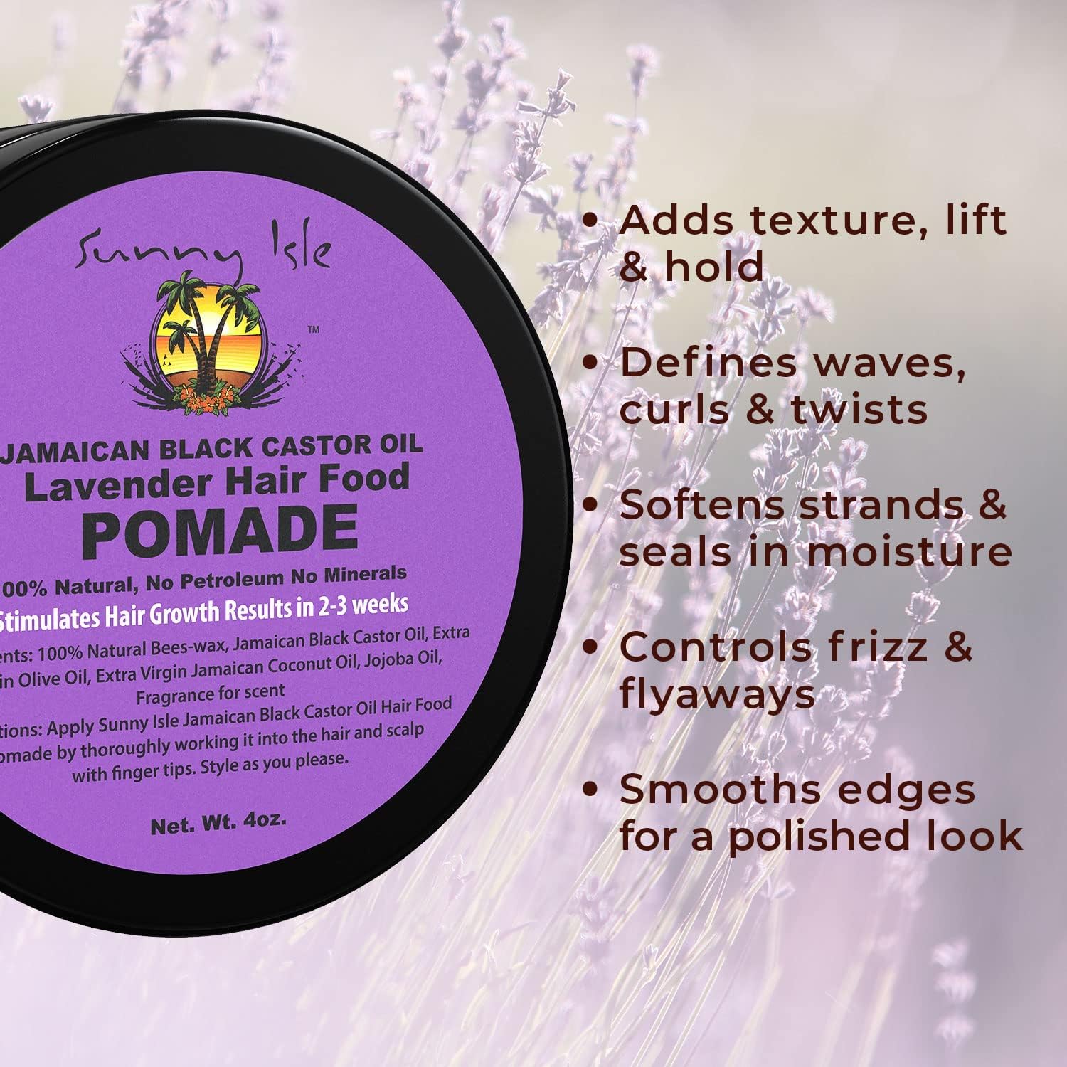 Sunny Isle Jamaican Black Castor Oil Lavender Hair Food Pomade (120ml/4oz) - Image 6