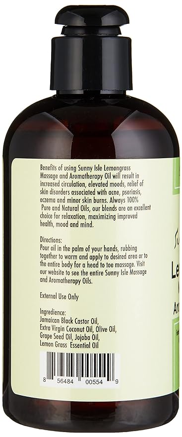 Sunny Isle Lemon Grass Massage and Aromatherapy Oil (240ml/8oz) - Image 4